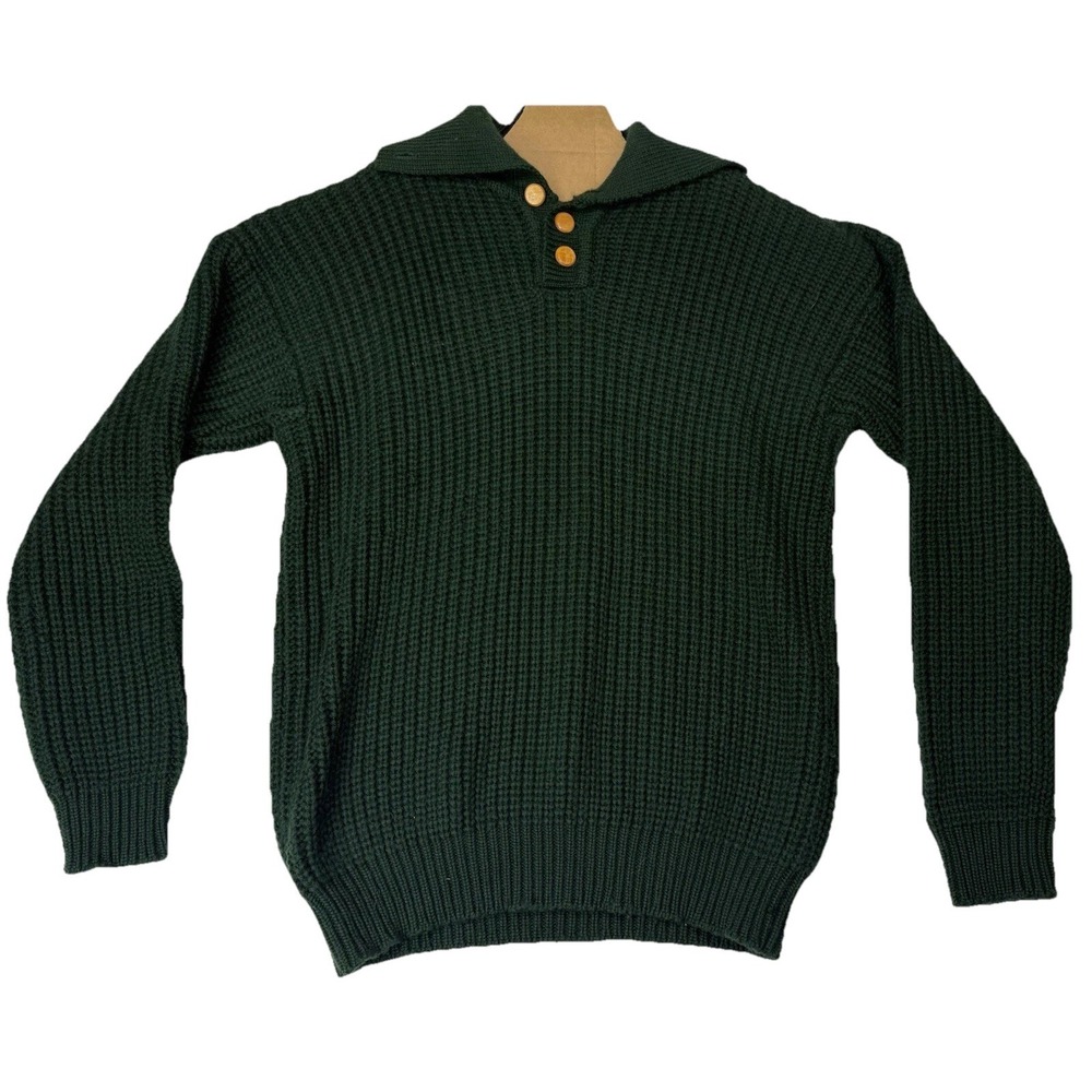 Atlantis Utlimate Weather Gear Worsted Virgin Wool Rib Knit Mens Pullover Green